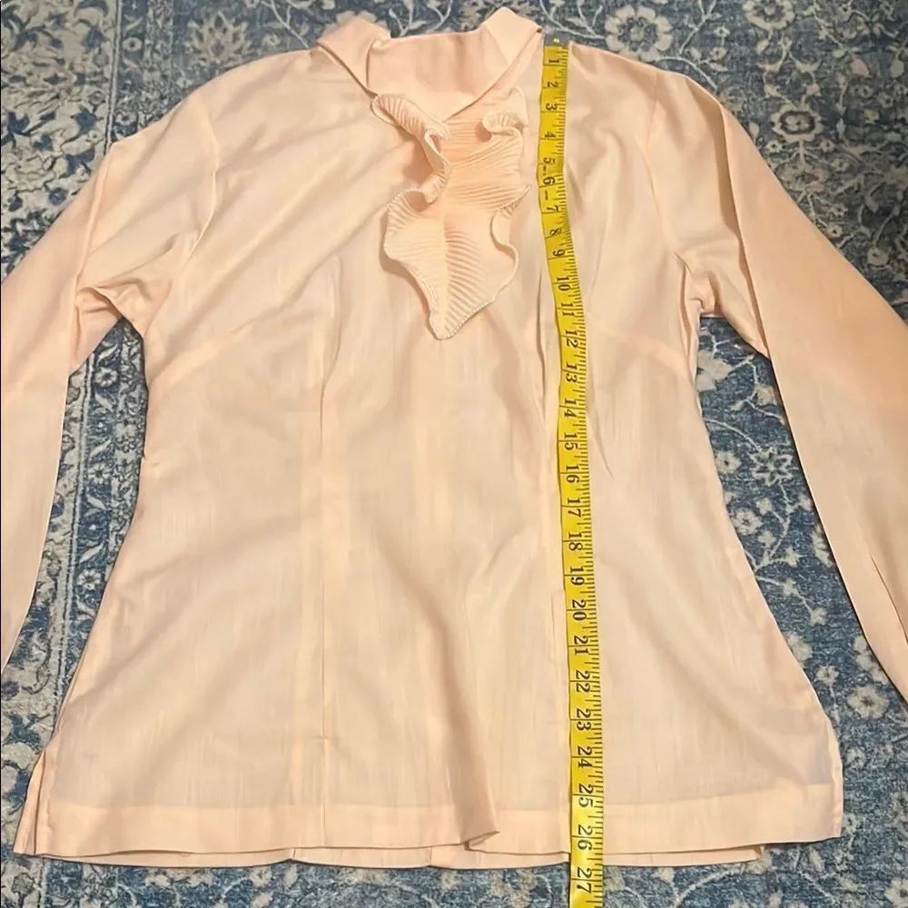 Vintage Peach Ruffle Sheer Zipper On Back Blouse - Picture 9 of 9